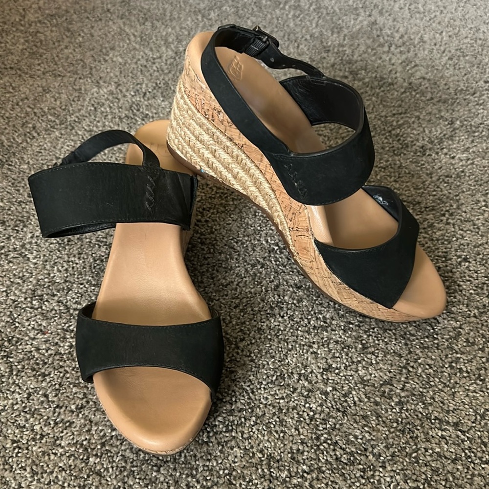 UGG Black Suede Wedge Sandals